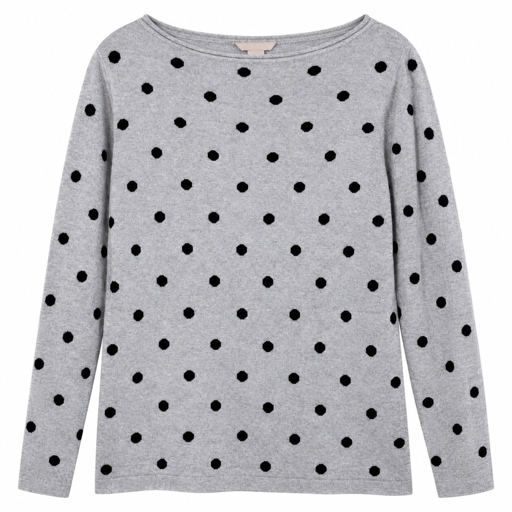 H&M Women L Gray Black Polka Dot Alpaca Blend Knit Sweater Cottagecore